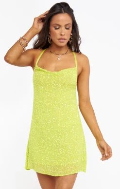 Show Me Your Mumu Suzanna Slip Dress ~ Lime Sequins -Fashion Womens Discount Store MF0 1292 LS24 02