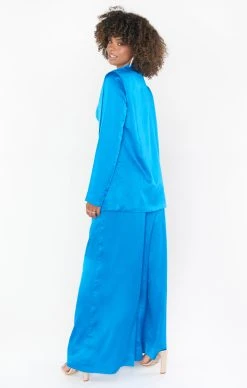 Show Me Your Mumu Felix Blazer ~ Blue Luxe Satin -Fashion Womens Discount Store MF2 2087 AB62 02
