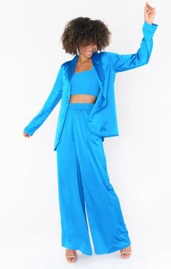 Show Me Your Mumu Felix Blazer ~ Blue Luxe Satin -Fashion Womens Discount Store MF2 2087 AB62 03