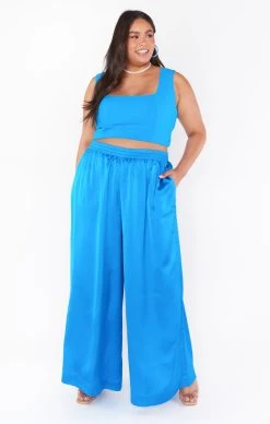 Show Me Your Mumu Irwin Pants ~ Blue Luxe Satin -Fashion Womens Discount Store MF2 3057X AB62 01 4b3f18dc 09f4 45e1 a611 226681beb445