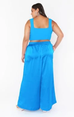 Show Me Your Mumu Irwin Pants ~ Blue Luxe Satin -Fashion Womens Discount Store MF2 3057X AB62 03 46b18cba 58d4 4166 b78f 879f33570ece