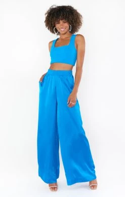 Show Me Your Mumu Irwin Pants ~ Blue Luxe Satin -Fashion Womens Discount Store MF2 3057 AB62 01