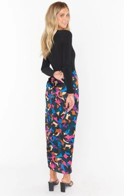 Show Me Your Mumu Wrap Me Up Skirt ~ Mosaic Magic Luxe Satin -Fashion Womens Discount Store MF2 4667 BX62 03