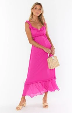 Show Me Your Mumu Lane Midi Dress ~ Pink Chiffon -Fashion Womens Discount Store MF3 5284 PX55 01