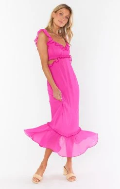 Show Me Your Mumu Lane Midi Dress ~ Pink Chiffon -Fashion Womens Discount Store MF3 5284 PX55 02