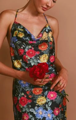 Show Me Your Mumu Hailey Slip Dress ~ Charm Peony Black Luxe Satin -Fashion Womens Discount Store MF3 5707 PP62 08