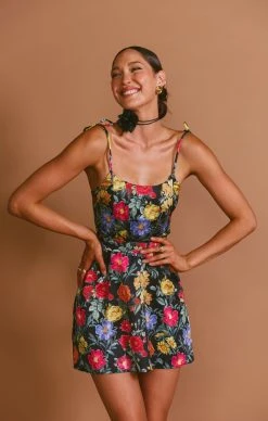 Show Me Your Mumu Julie Mini Dress ~ Charm Peony Black Luxe Satin