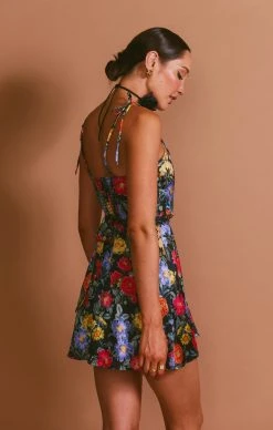 Show Me Your Mumu Julie Mini Dress ~ Charm Peony Black Luxe Satin -Fashion Womens Discount Store MF3 5711 PP62 06