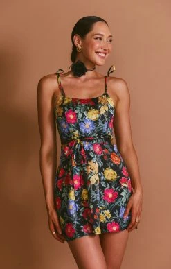 Show Me Your Mumu Julie Mini Dress ~ Charm Peony Black Luxe Satin -Fashion Womens Discount Store MF3 5711 PP62 07