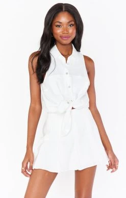Show Me Your Mumu Cassie Collared Top ~ White Linen