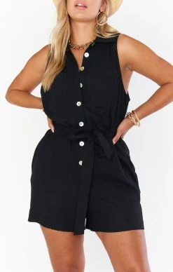 Show Me Your Mumu Milano Romper ~ Black Linen -Fashion Womens Discount Store MM1 4908 LB47 01 3