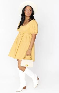 Show Me Your Mumu Smitten Babydoll Dress ~ Marigold Linen -Fashion Womens Discount Store MM1 4922 MU49 01