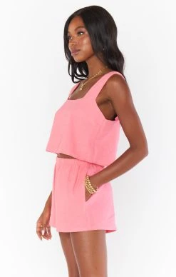 Show Me Your Mumu Tara Crop Top ~ Flamingo Pink Linen -Fashion Womens Discount Store MM2 4672 SW56 01 2