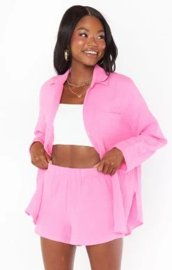 Show Me Your Mumu Weekday Button Up ~ Bubblegum Gauze -Fashion Womens Discount Store MM3 5598 PK87 02