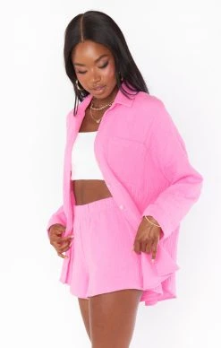 Show Me Your Mumu Weekday Button Up ~ Bubblegum Gauze -Fashion Womens Discount Store MM3 5598 PK87 03