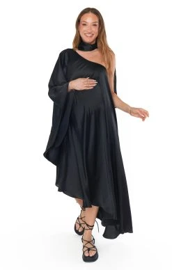 Show Me Your Mumu Rhea One Shoulder Dress ~ Black Luxe Satin -Fashion Womens Discount Store MM3 5613 BK62 01