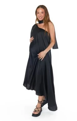 Show Me Your Mumu Rhea One Shoulder Dress ~ Black Luxe Satin -Fashion Womens Discount Store MM3 5613 BK62 02