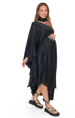 Show Me Your Mumu Rhea One Shoulder Dress ~ Black Luxe Satin -Fashion Womens Discount Store MM3 5613 BK62 03