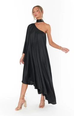 Show Me Your Mumu Rhea One Shoulder Dress ~ Black Luxe Satin -Fashion Womens Discount Store MM3 5613 BK62 03 8b74191a 2efa 4bb8 9503 1d2a5b9775bd