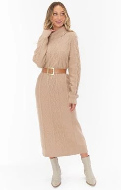 Show Me Your Mumu Montreal Midi Dress ~ Taupe Cable Knit -Fashion Womens Discount Store MR2 4376 TP08 01
