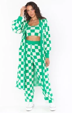 Show Me Your Mumu Connie Sweater Top ~ Kelly Green Checker Knit -Fashion Womens Discount Store MR2 4382 KG25 01