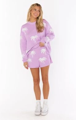 Show Me Your Mumu Go To Sweater ~ Lilac Palm Tree Knit -Fashion Womens Discount Store MR2 4938 LP06 01