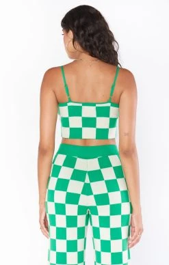 Show Me Your Mumu Connie Sweater Top ~ Kelly Green Checker Knit -Fashion Womens Discount Store MR2 5196 KG25 02