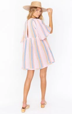 Show Me Your Mumu Brooks Babydoll Mini Dress ~ Paradise Stripe -Fashion Womens Discount Store MS1 4592 PA42 01 11