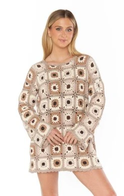 Show Me Your Mumu Mamacita Coverup ~ Neutral Flower Crochet -Fashion Womens Discount Store MS3 5085 NF05 01