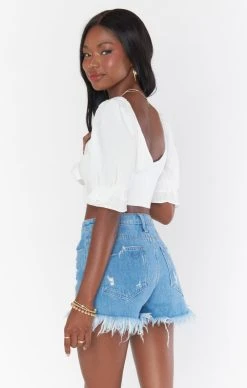 Show Me Your Mumu Fiona Top ~ White Linen -Fashion Womens Discount Store MS3 5404 WH56 03