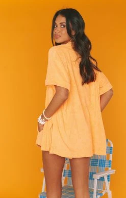 Show Me Your Mumu Parker Button Down ~ Orange Terry -Fashion Womens Discount Store MS3 5568 OR94 03