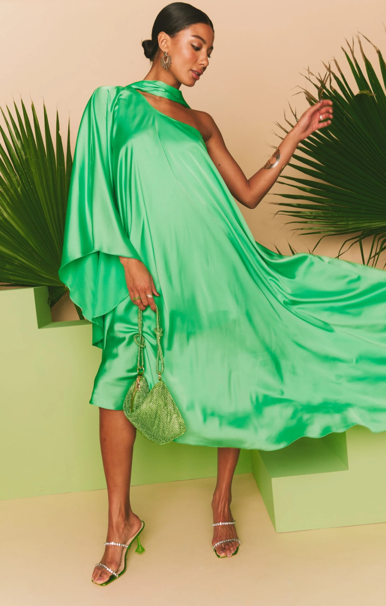 Show Me Your Mumu Rhea One Shoulder Dress ~ Kiwi Luxe Satin 7 Show Me Your Mumu Rhea One Shoulder Dress ~ Kiwi Luxe Satin - Image 5