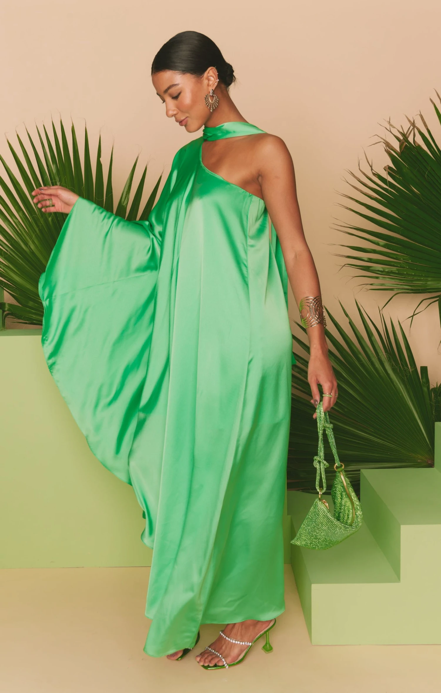 Show Me Your Mumu Rhea One Shoulder Dress ~ Kiwi Luxe Satin 9 Show Me Your Mumu Rhea One Shoulder Dress ~ Kiwi Luxe Satin - Image 7