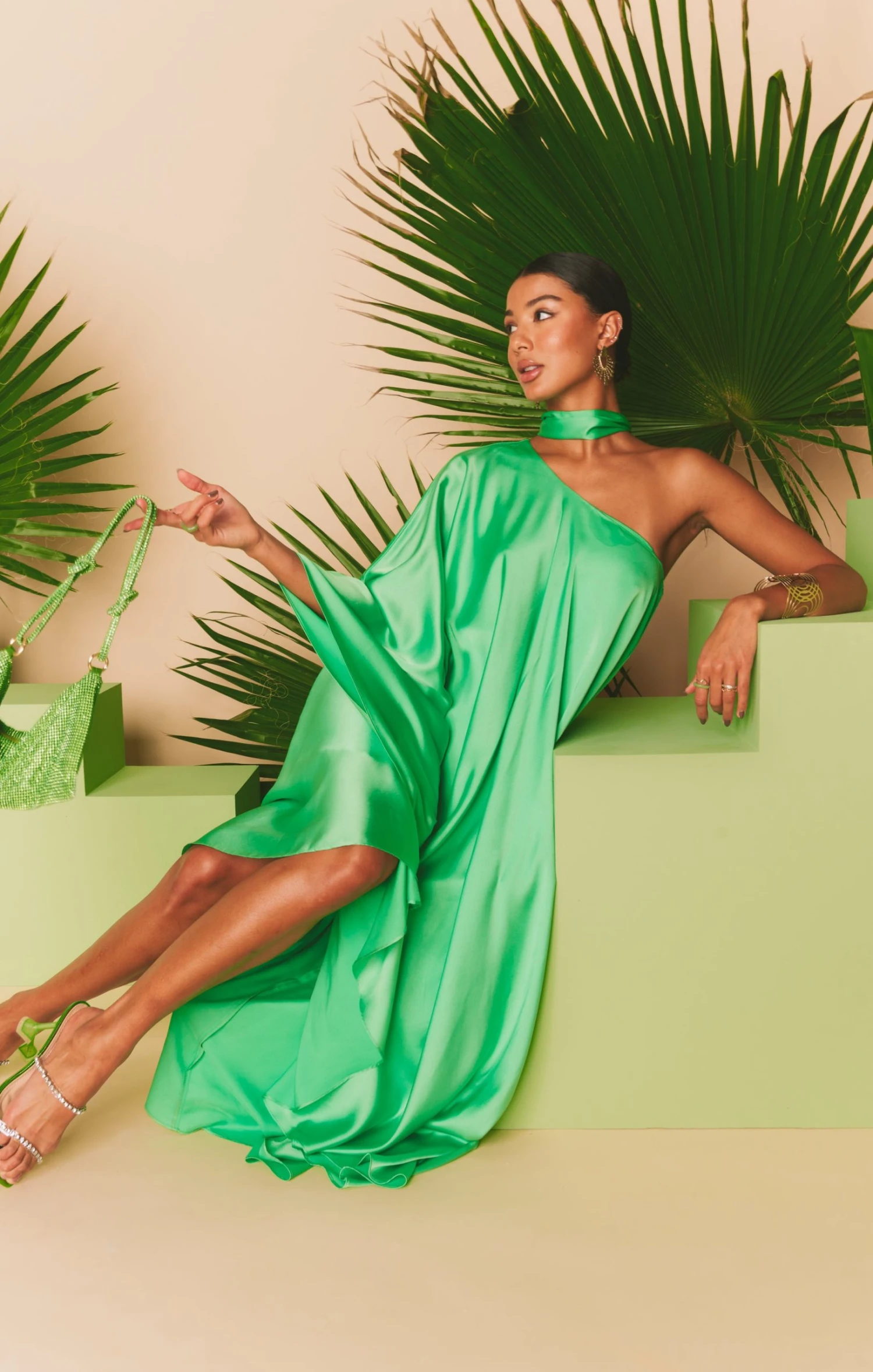 Show Me Your Mumu Rhea One Shoulder Dress ~ Kiwi Luxe Satin 12 Show Me Your Mumu Rhea One Shoulder Dress ~ Kiwi Luxe Satin - Image 10