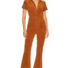 Show Me Your Mumu Cropped Everhart Jumpsuit Camel Corduroy