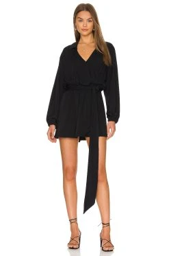 Show Me Your Mumu Chloe Collared Dress Black Slinky Stretch