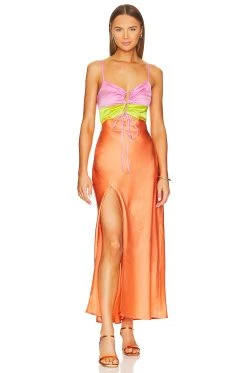 Show Me Your Mumu Calloway Cut Out Dres Cantaloupe Luxe Satin