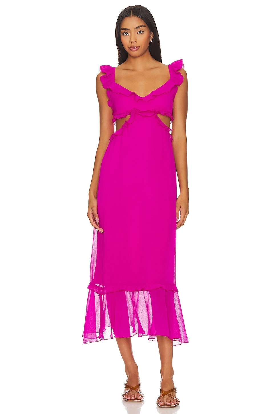 Show Me Your Mumu Lane Midi Dress Pink Crinkled Chiffon 3 Show Me Your Mumu Lane Midi Dress Pink Crinkled Chiffon