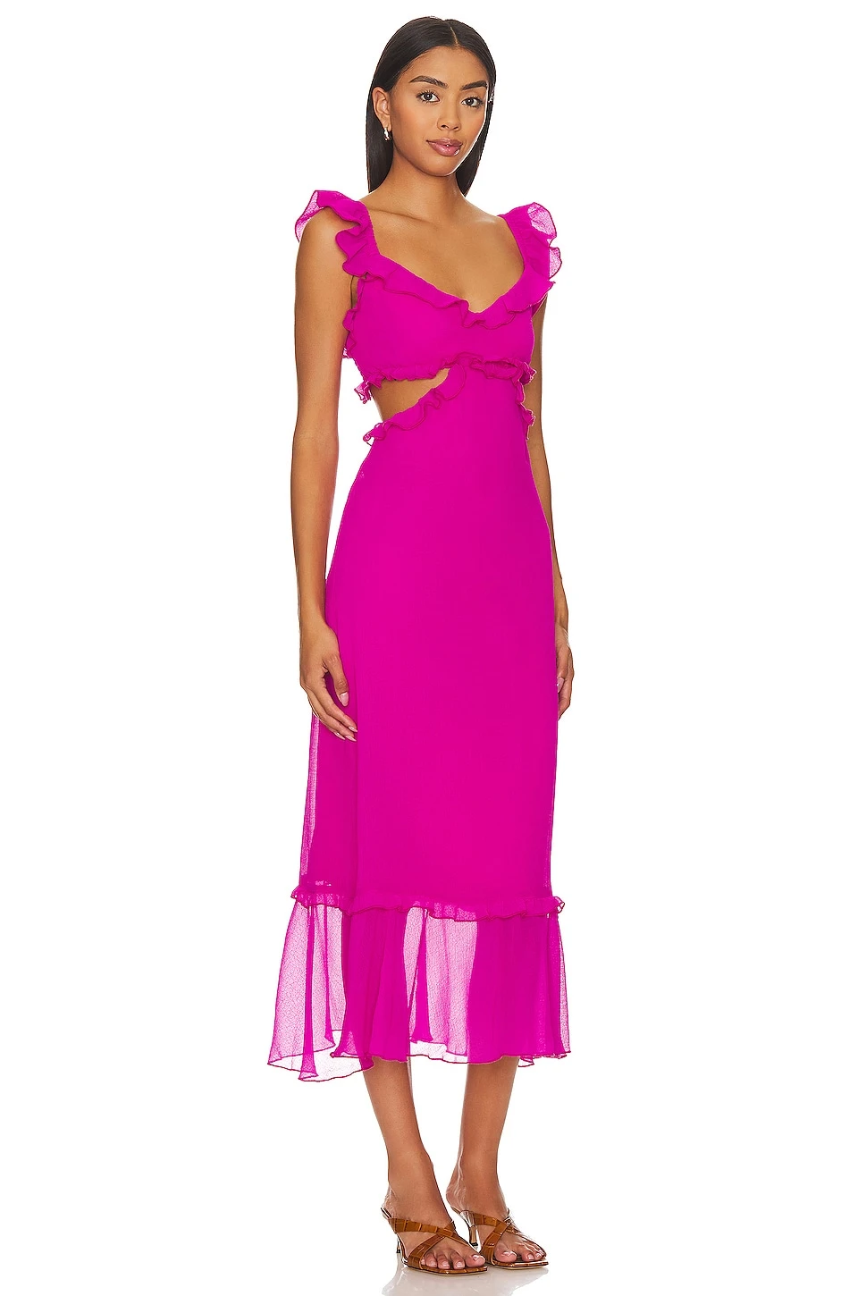 Show Me Your Mumu Lane Midi Dress Pink Crinkled Chiffon 4 Show Me Your Mumu Lane Midi Dress Pink Crinkled Chiffon - Image 2