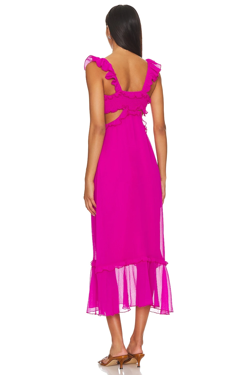 Show Me Your Mumu Lane Midi Dress Pink Crinkled Chiffon 5 Show Me Your Mumu Lane Midi Dress Pink Crinkled Chiffon - Image 3