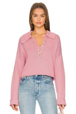 Show Me Your Mumu Crawford Collared Sweater Pink Knit