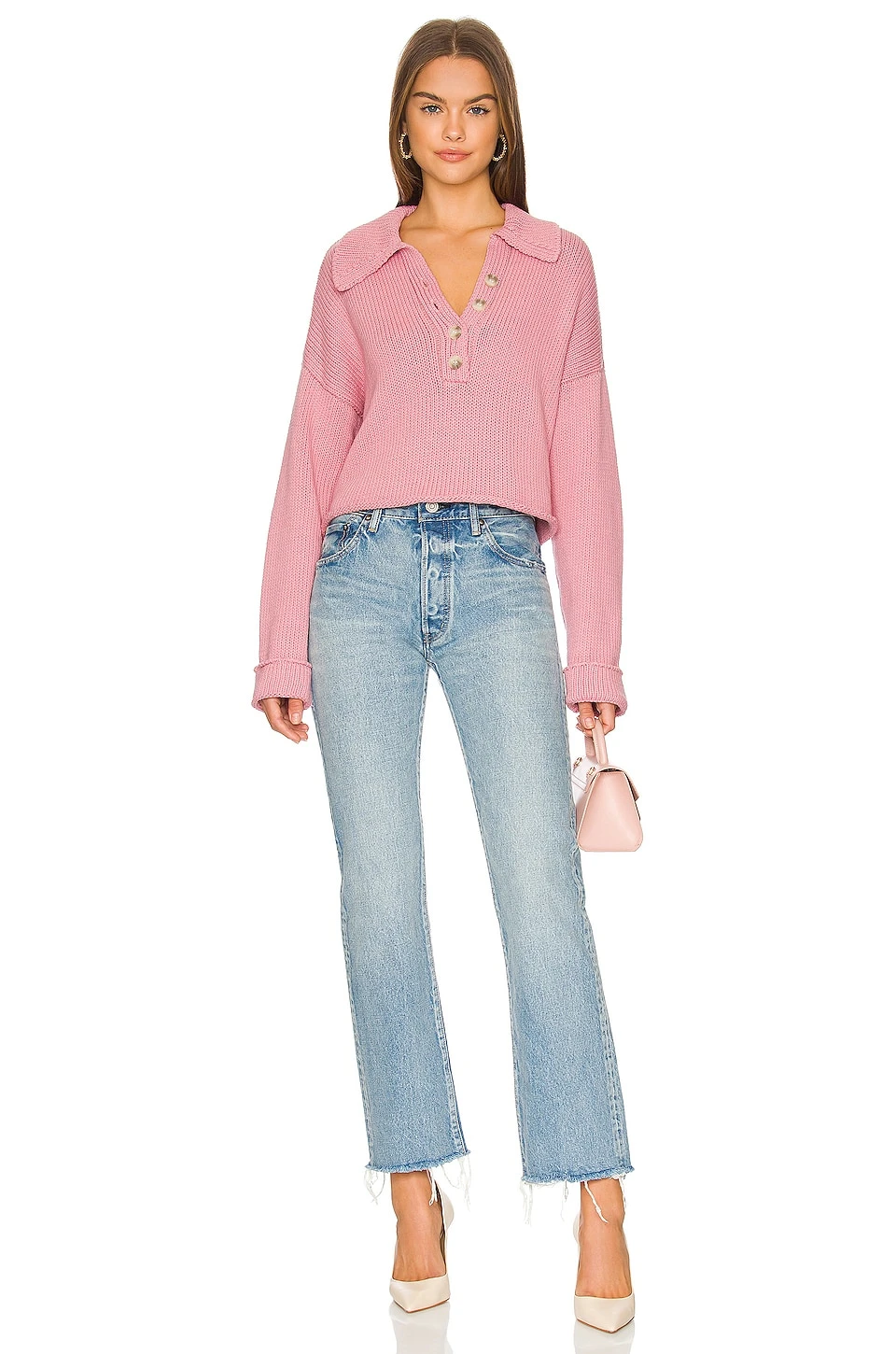 Show Me Your Mumu Crawford Collared Sweater Pink Knit 6 Show Me Your Mumu Crawford Collared Sweater Pink Knit - Image 4