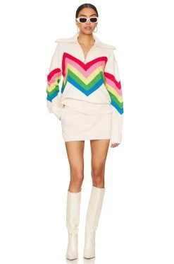 Show Me Your Mumu Weston Half Zip Pullover Rainbow Slope -Fashion Womens Discount Store SHOW WK141 V4