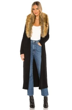 Show Me Your Mumu Lombardi Long Cardigan With Faux Fur Trim Black
