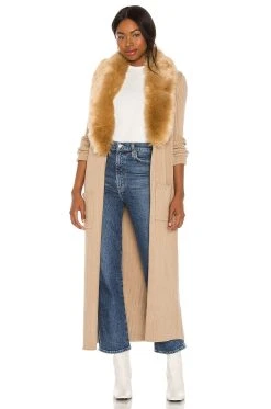 Show Me Your Mumu Lombardi Long Cardigan Taupe With Faux Fur