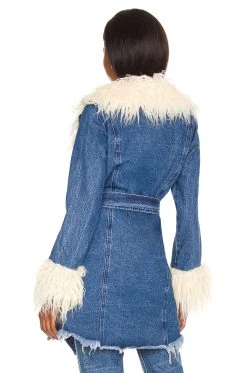 Show Me Your Mumu Penny Lane Faux Fur Coat Pacific Tide -Fashion Womens Discount Store SHOW WO44 V4