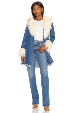 Show Me Your Mumu Penny Lane Faux Fur Coat Pacific Tide -Fashion Womens Discount Store SHOW WO44 V5