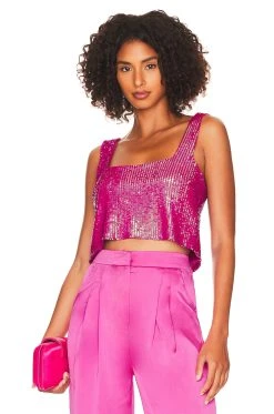 Show Me Your Mumu Tara Crop Top Pink Disco Sequin