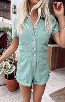 Show Me Your Mumu Cannon Romper ~ Mint Denim