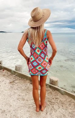 Show Me Your Mumu Libra Coverup Dress ~ Multi Square Crochet -Fashion Womens Discount Store Tezza 1556